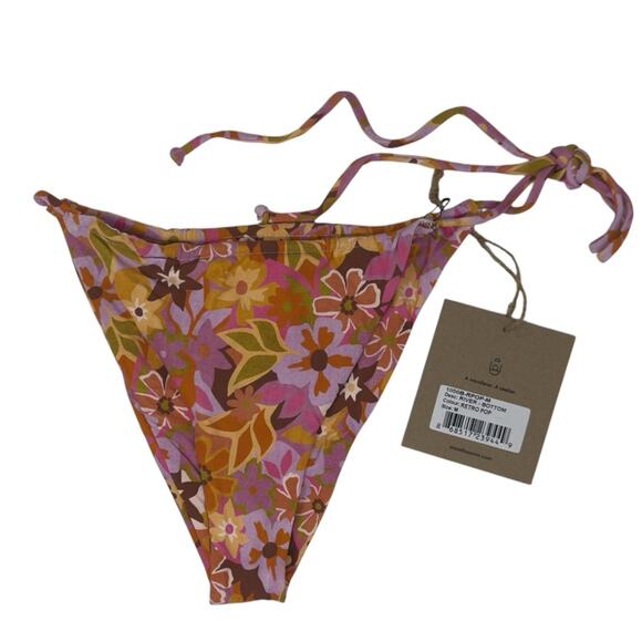 Stone Fox Swim River Bikini Bottom In Retro Pop Adjustable Side Tie Thong Size M - Picture 6 of 14